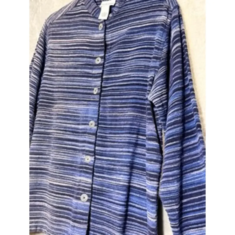 Breckenridge Blue Striped Button Front Knit Cardigan Top Medium